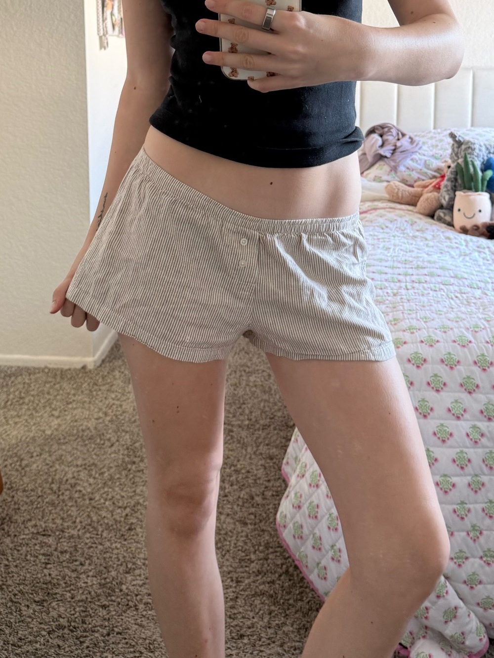 Brandy Melville Striped Cotton Sleep Shorts - Taupe/White